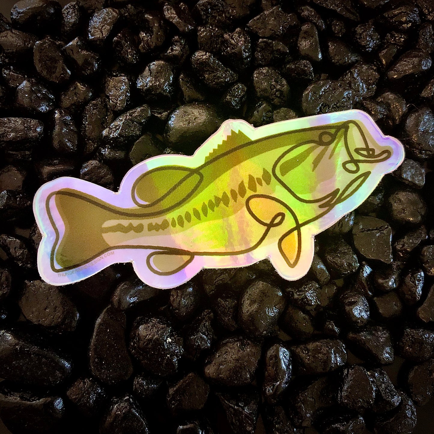 Thunderbird Outdoor SupplyLarge Mouth Bass - Single Line Series Holographic StickerLarge Mouth Bass - Single Line Series Holographic StickerSingle Line Contour Illustration of a Large Mouth Bass. Weatherproof holographic stickers perfect for your laptop, water bottle, car or whatever else you can stick i