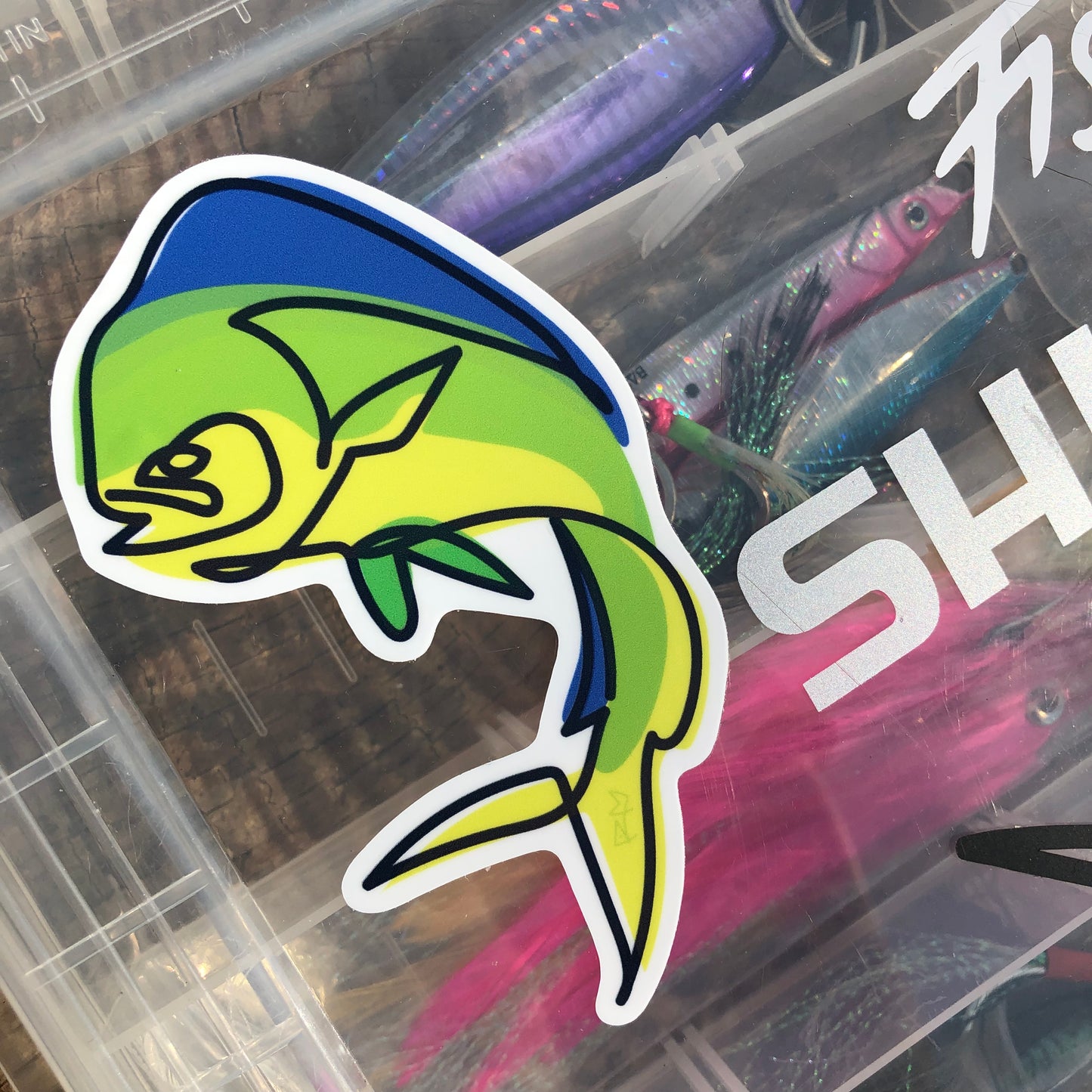 Thunderbird Design StudioMahi Mahi - Single Line Series DecalMahi Mahi - Single Line Series DecalDecorative Stickers
Drawn, Single Line Contour Illustration of a Mahi Mahi.
5"x3" Weatherproof matte decals perfect for your water bottle, tackle box, car window or whatever else you c