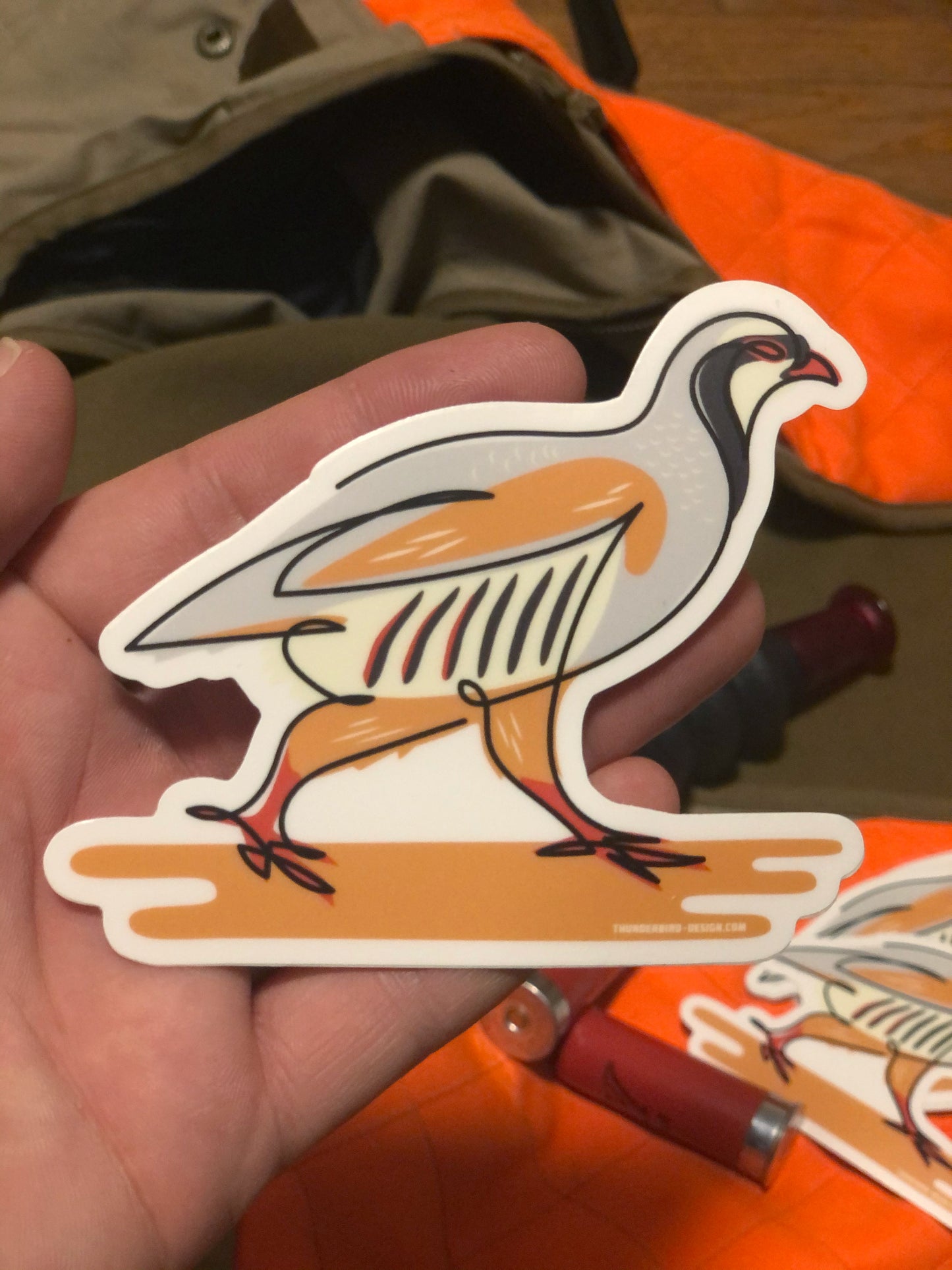 Thunderbird Outdoor SupplyChukar Upland Bird - Single Line Transfer Decal w/ Matte FinishChukar Upland Bird - Single Line Transfer Decal
4" Single Line Chukar.
Matte Weatherproof Vinyl Decal.Place one on your case, cooler, crate, bumper, water-bottle, or anything else you can think of.
10% of all pr