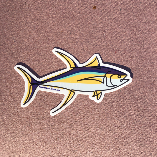 Thunderbird Design StudioYellow Fin Tuna - Single Line Transfer DecalYellow Fin Tuna - Single Line Transfer DecalSticker
Drawn, Single Line Contour Illustration of a Yellow Fin Tuna.
3" Weatherproof matte decals perfect for your water bottle, tackle box, car window or whatever else yo