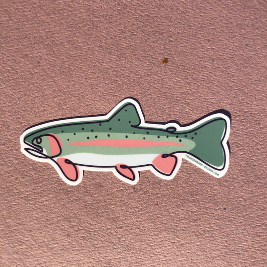 Thunderbird Outdoor SupplySingle Line Rainbow Trout | Matte DecalSingle Line Rainbow Trout
Drawn, Single Line Contour Illustration of a Rainbow Trout.These 4" weatherproof Matte decals are perfect for your Rod tube, water bottle, tackle box, car window or