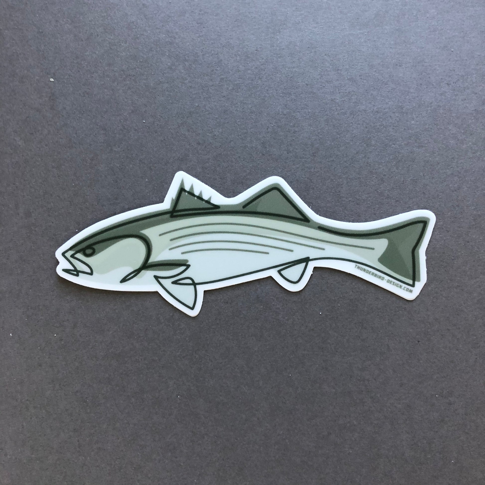 Thunderbird Outdoor SupplyStriped Bass - Single Line Decal w/ Matte FinishStriped Bass - Single Line Decal
4" Drawn, Single Line Contour Illustration of a Striped Bass.These weatherproof Matte decals are perfect for your Rod tube, water bottle, tackle box, car window or 