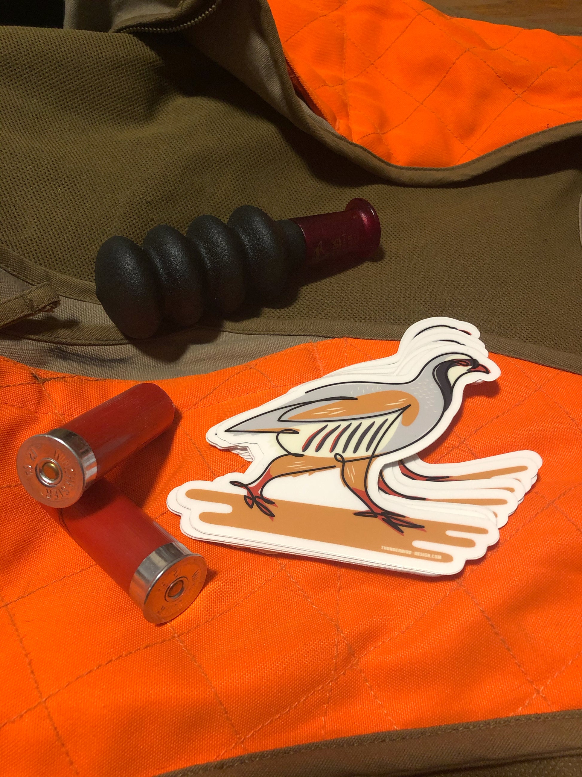 Thunderbird Outdoor SupplyChukar Upland Bird - Single Line Transfer Decal w/ Matte FinishChukar Upland Bird - Single Line Transfer Decal
4" Single Line Chukar. 
Matte Weatherproof Vinyl Decal.Place one on your case, cooler, crate, bumper, water-bottle, or anything else you can think of.
10% of all pr
