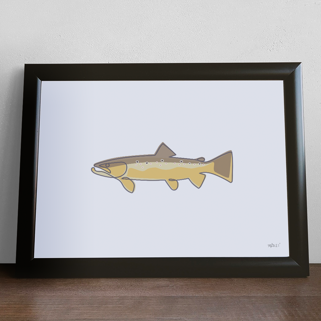 Thunderbird Design StudioSingle Line - Brown Trout Art PrintSingle Line - Brown Trout Art Printart print
Single Line - Brown Trout Art PrintHigh quality art prints. Unique artwork for the angler. All prints are signed. 
Size: 11"x14"Stock: High Quality 135lb. Acid Free