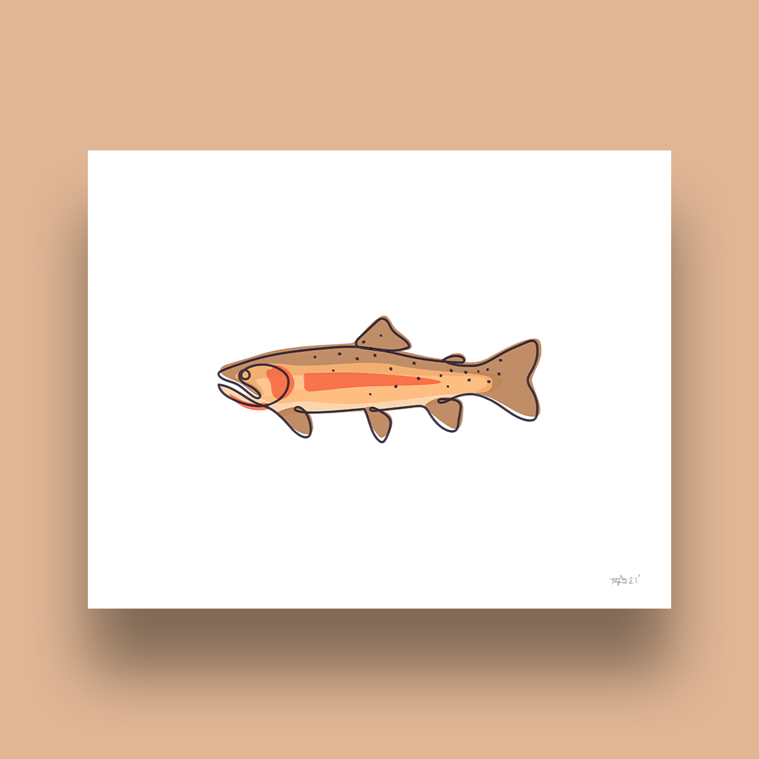 Thunderbird Design StudioSingle Line - Cutthroat Trout Art PrintSingle Line - Cutthroat Trout Art PrintPrint
Single Line - Cutthroat Trout Art Print. High quality art prints. Unique artwork for the angler. All prints are signed. 
Size: 11"x14"Stock: High Quality 135lb. Aci