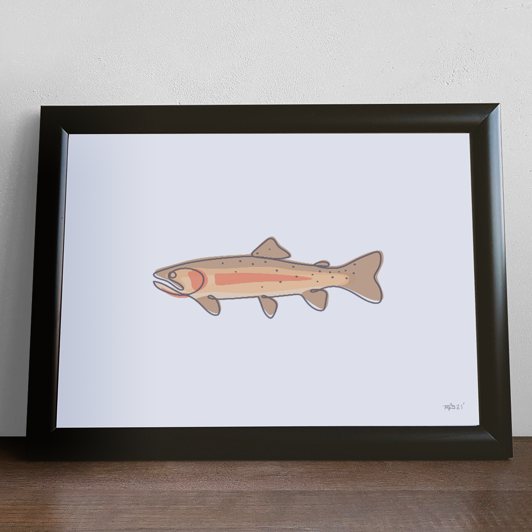 Thunderbird Design StudioSingle Line - Cutthroat Trout Art PrintSingle Line - Cutthroat Trout Art PrintPrint
Single Line - Cutthroat Trout Art Print. High quality art prints. Unique artwork for the angler. All prints are signed. 
Size: 11"x14"Stock: High Quality 135lb. Aci