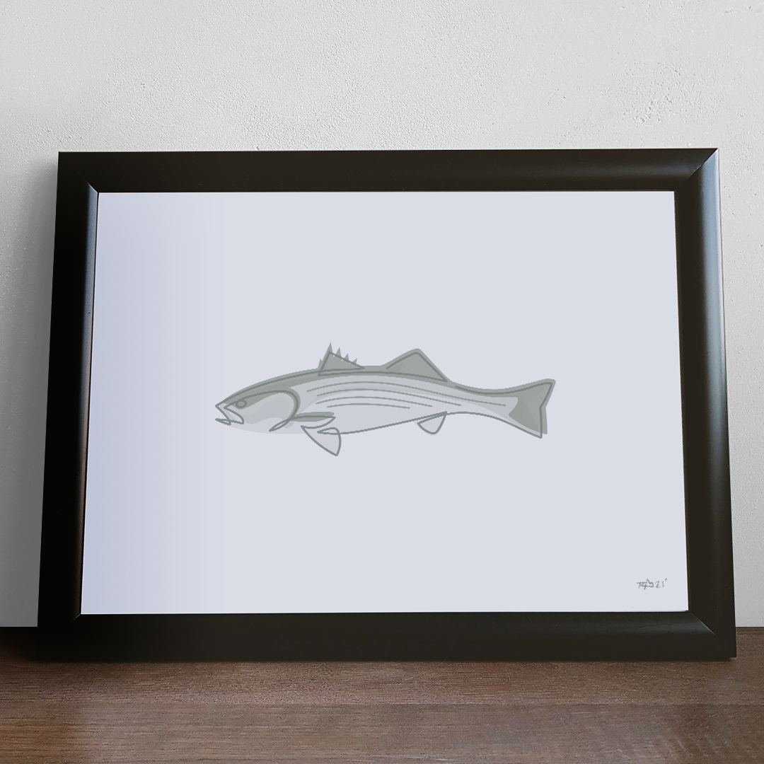 Thunderbird Design StudioSingle Line - Striped Bass Art PrintSingle Line - Striped Bass Art Printart print
Single Line series Striped Bass Art Print. High quality art prints. Unique artwork for the angler. All prints are signed.
Size: 11"x14"Stock: High Quality 135lb. Ac